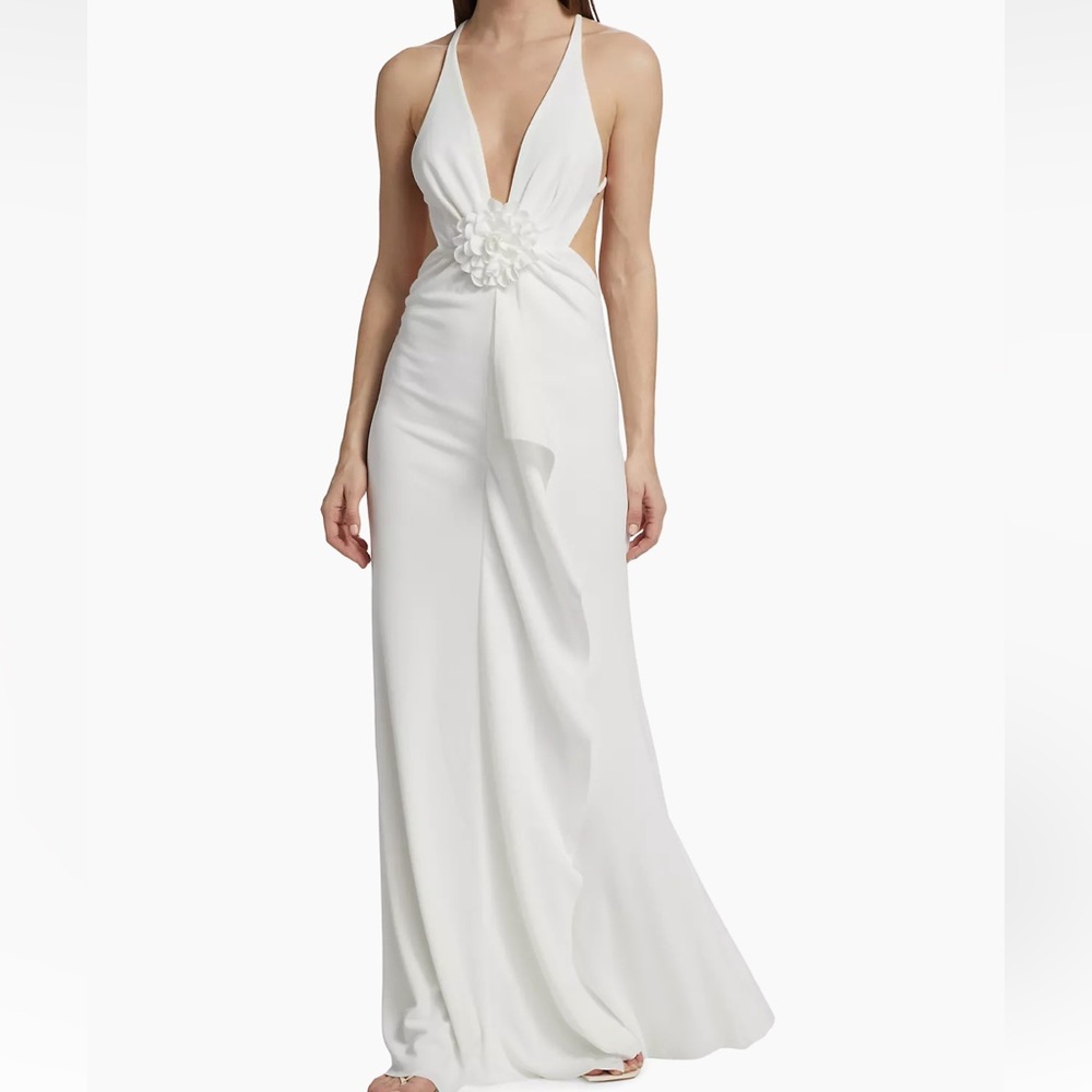 Ronny Kobo Ravenna Floral Appliqué Plunge Gown